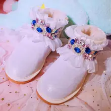 Женская обувь женские ботинки зимние сапоги модные сапоги с мехом; большие размеры Новинка зимы из воловьей кожи ручной работы, со стразами милые короткие ботинки на плоской подошве зимние сапоги X143