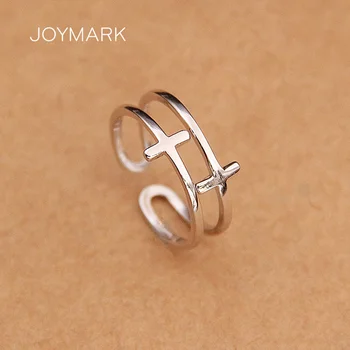 

925 Sterling Silver Cross Ring Creative Design Double Layer Rings Adjustable Finger Rings For Women Fashion Jewelry TSR142