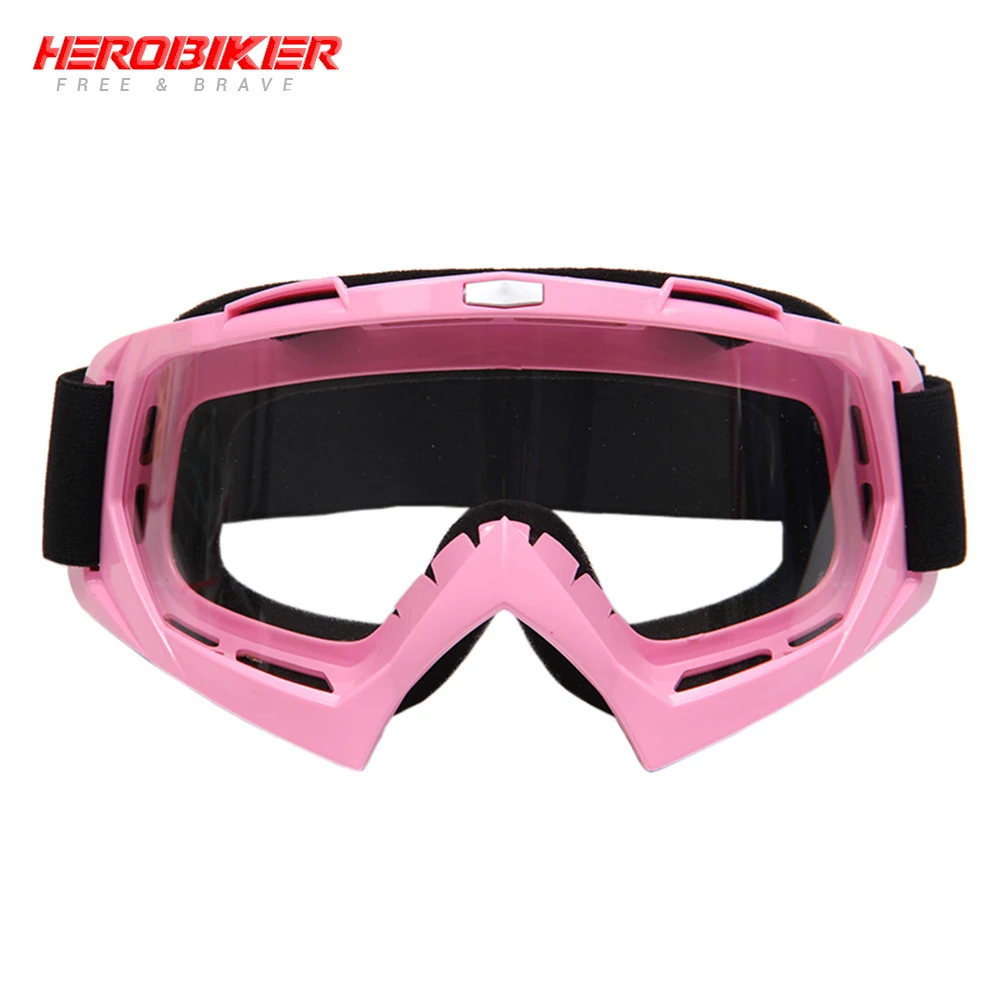 HEROBIKE Motorcycle Off-Road Racing Goggles Winter Skate Sled ATV Eyewear Motocross DH MTB Glasses Single Lens Clears - Цвет: T815-7-Pink