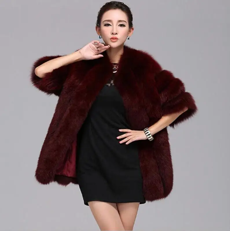 wine red Зимняя женская пушистая шуба из искусственного меха квалифицированная Толстая имитация меха лисы пальто женская теплая верхняя одежда - Цвет: wine red