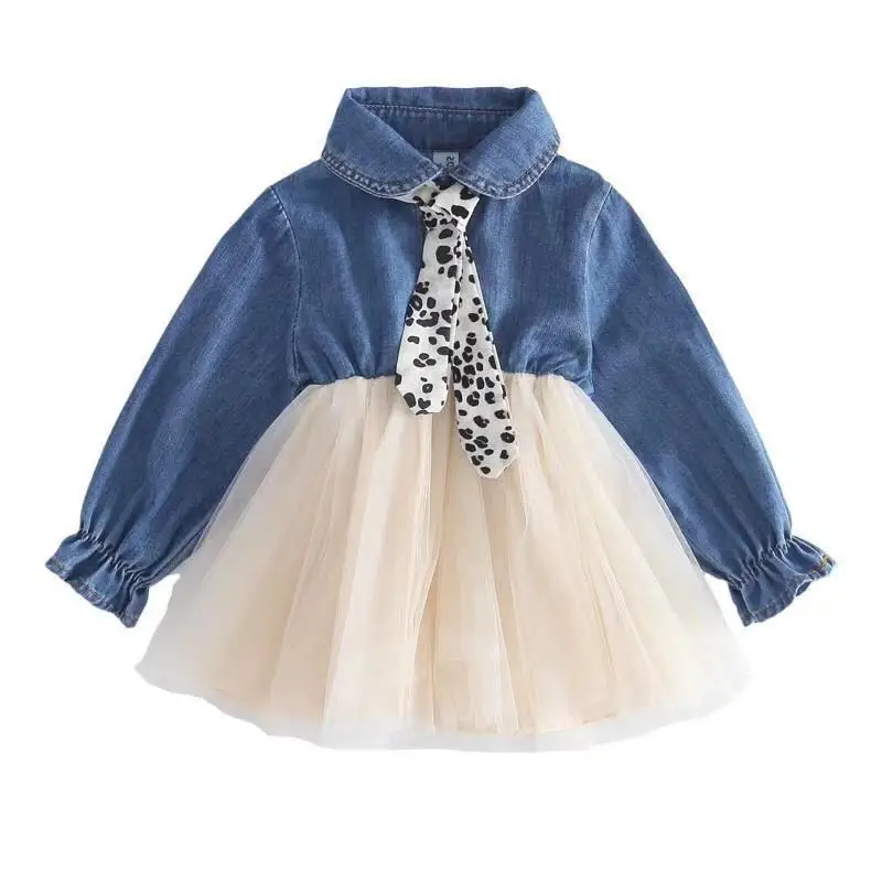 autunno nuovo abito a maniche lunghe per bambini ragazze fiocco festa nuziale abito principessa abito in rete di джинсы пачка