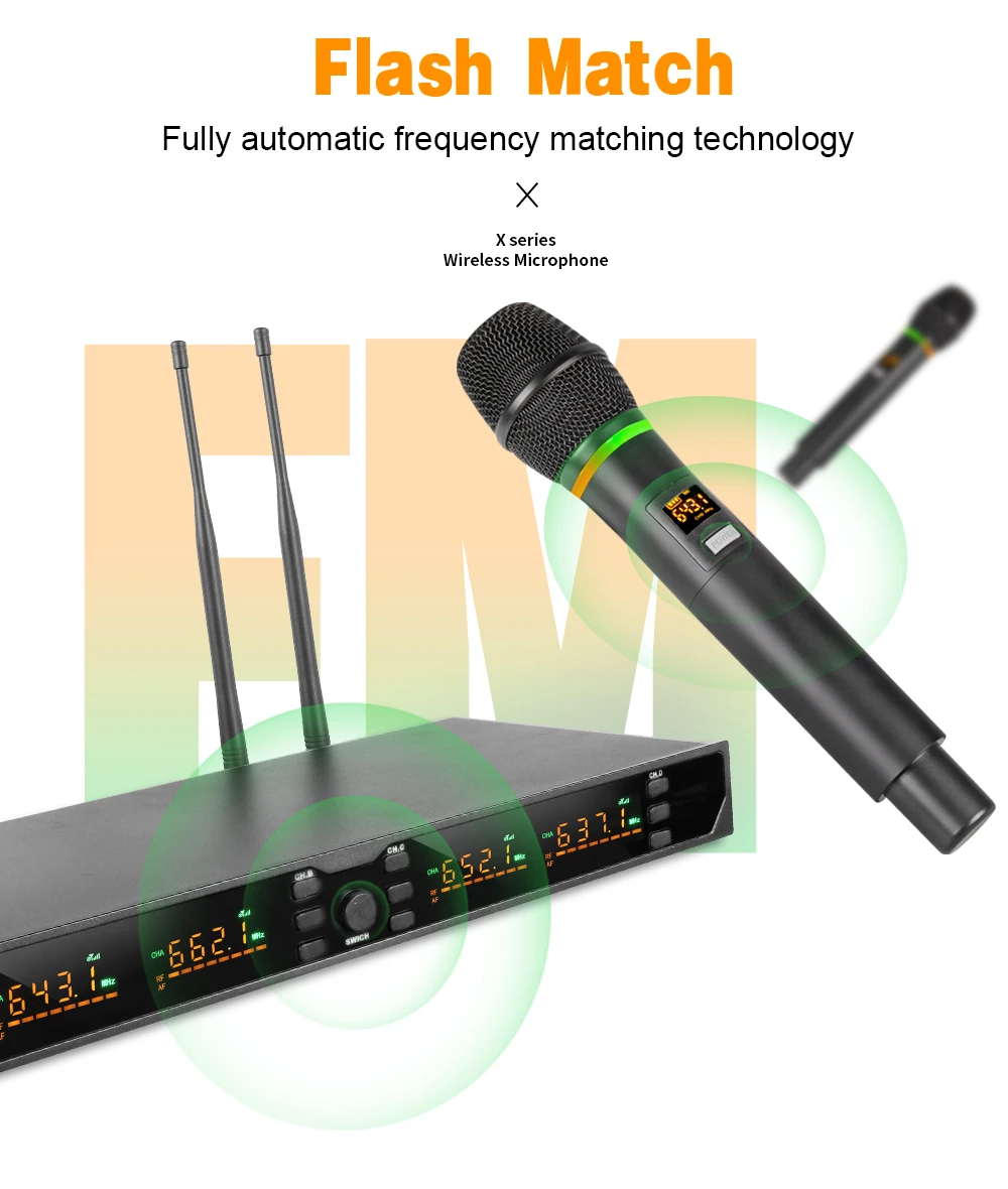 Wireless Microphone G-MARK G440XFM 4 Channels Handheld Dynamic Karaoke Mic UHF Band Metal Body For DJ Party Stage Church Show