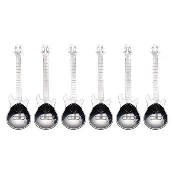 

Guitar Coffee Spoons 6-Pack Creative Cute Spoons Stainless Steel Teaspoons Stirring Spoon Guitar Shaped(Silver)