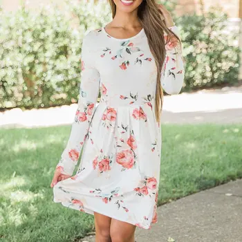 

Sisjuly Vintage Floral Printed Pullover Women Mid Dress White Casual Elegant Boho Beach Holiday Dress 2019 Autumn Winter Hot