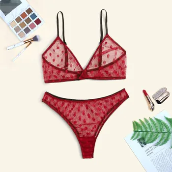 

wonen's underwear sexy lingerie underpants women's underpants slip panties Dot Mesh V-Neck Wireless Bra Briefs dropship 20Jun18