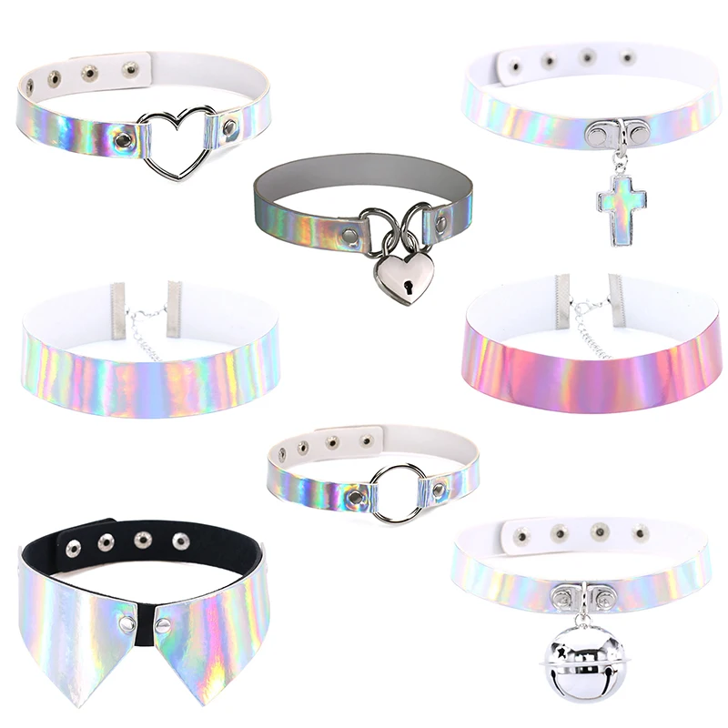 The New LOVE Punk laser Leather Heart Choker Women Neck Wear Multi-purpose Funky cross Chockers Bell Round Necklace