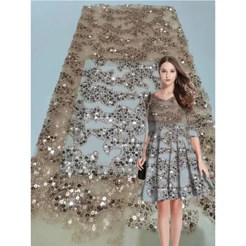 

African mesh embroidered sequin lace fabric for wedding party dress 2020 high quality french sequin lace fabric diy lace fabric