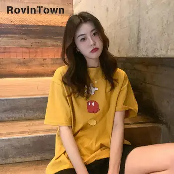 

New Summer T-shirt Womencasual Loose Short-sleeved Tops Solid Color O Neck Print Oversize Clothing Harajuku Style Free Shipping