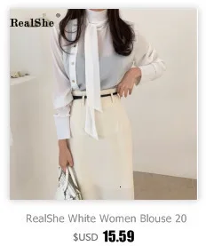 RealShe, модная женская рубашка, воротник-стойка, длинный рукав, одноцветные рубашки и блузки, женские повседневные блузы, Camisas Femininas