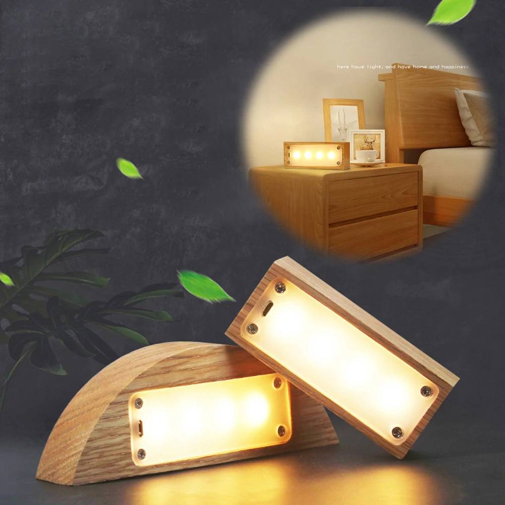 

1400mAh Rechargeable Wood LED Night Light with Magnetic Touch Dimmable Half Moon Light Table Lamp Home Decor Atmosphere