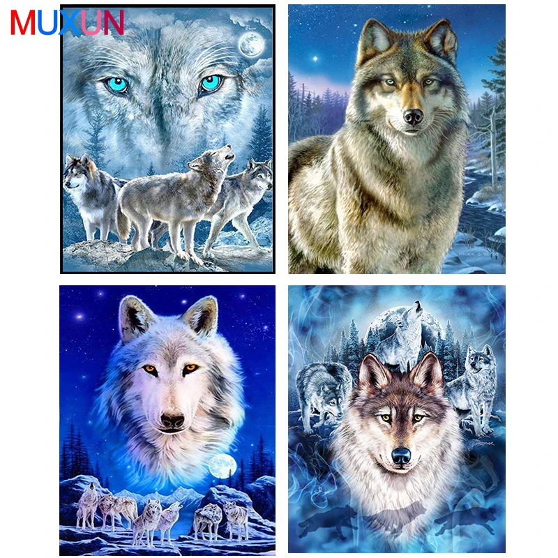 

MUXUN 5D Diamond Painting Animal Hand-Inlaid Cross Stitch Kit Diamond Embroidery Wolf Family Decoration Painting For Sale X0132