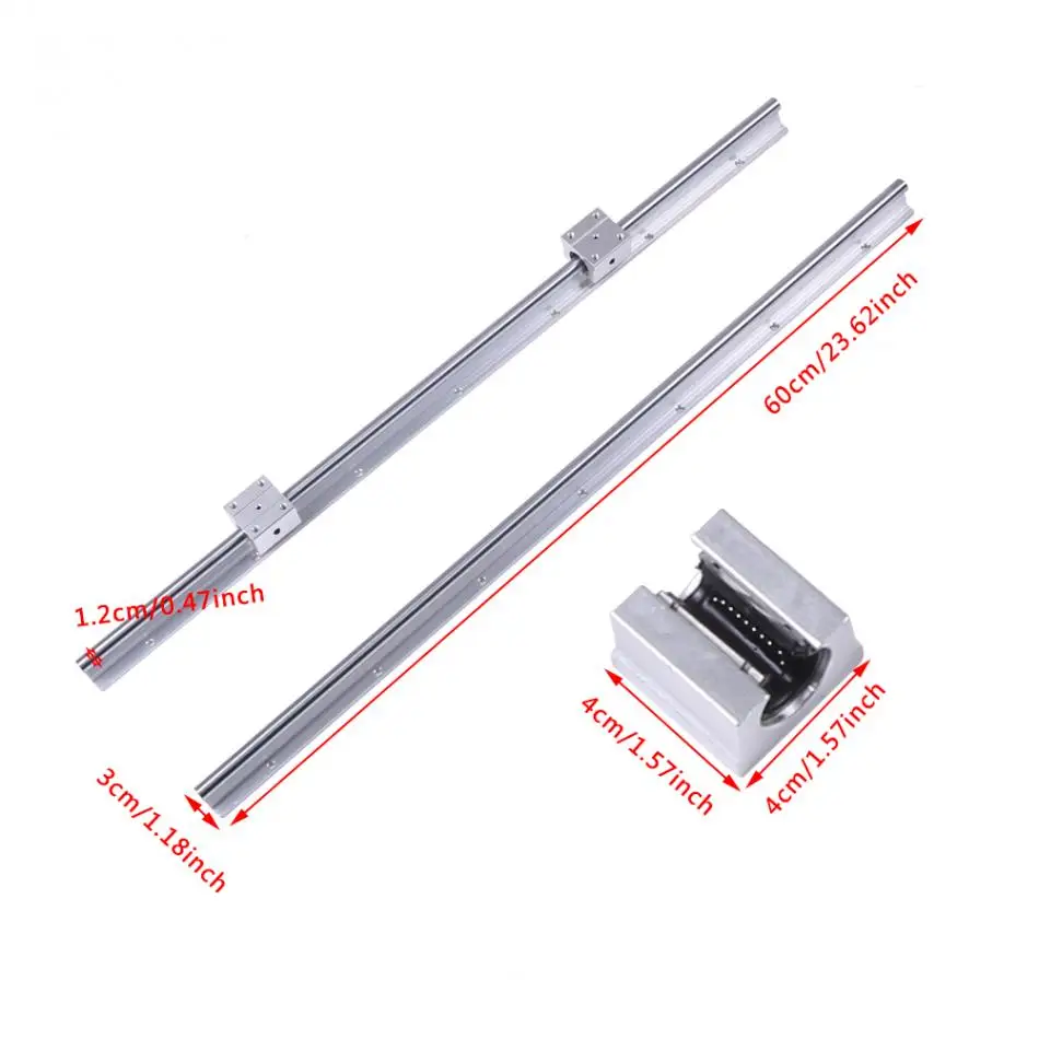 

2Pcs Linear Bearing SBR12-600mm 12MM Linear Bearing Rail Slide Guide Shaft and 4Pcs SBR12UU Blocks Linear Slide Rail
