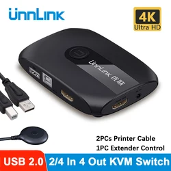 Unnlink – commutateur KVM 4K USB 2.0 avec rallonge, compatible Hdmi, pour ordinateur portable, 2 ou 4 pièces, souris, clavier, moniteur, imprimante 