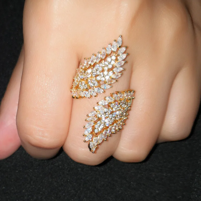 HIBRID крылья кольцо позолоченный огранка маркиз AAA Cz камень эффектное обручальное кольцо для женщин вечерние JewelryR170