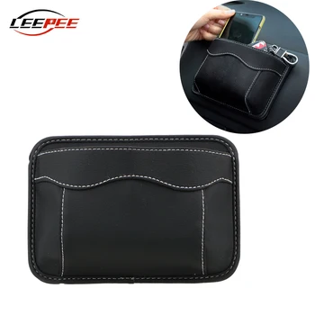 

LEEPEE PU Leather Car Storage Bag Organizer Sticky For Mobile Phone Cards Collector Auto Accessories Interior Universal