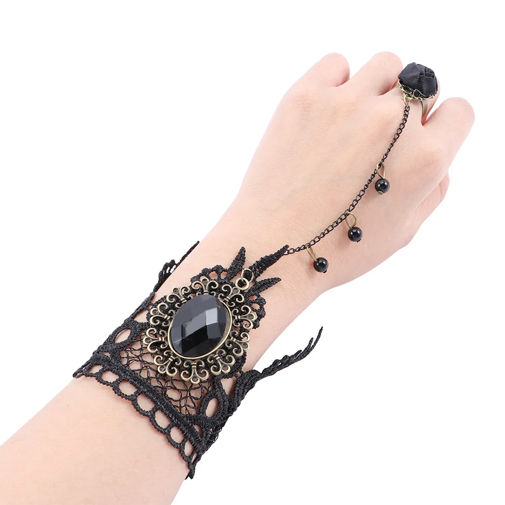 1 шт. горячая Распродажа, браслет в стиле стимпанк, вампир, черный кружевной браслет с розами, винтажный готический браслет с бабочкой для женщин - Окраска металла: B