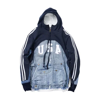 

Hi Street Hooded Denim Jacket Men Big Pocket Tooling Vintage Blue Jeans Jacket Oversized Hip Hop Streetwear Denim Jacket R3368