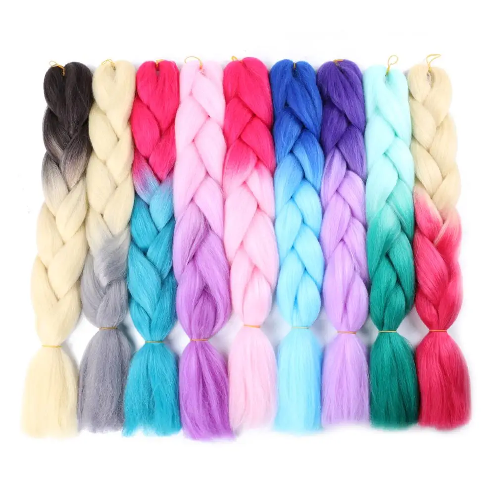 DAIRESS High Temperature Fiber Jumbo Braids Ombre Synthetic Braiding Hair Extensions 100g 24inch Crochet Braiding Hair For Women