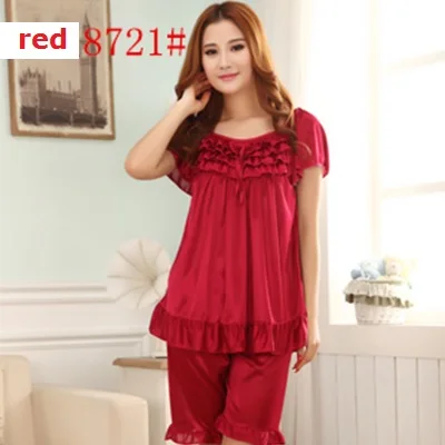 8721-red Новинка, женские летние пижамы и шорты, костюм большого размера, можно носить 100 кг, три вида воротников разных стилей S68 - Цвет: 8721-red