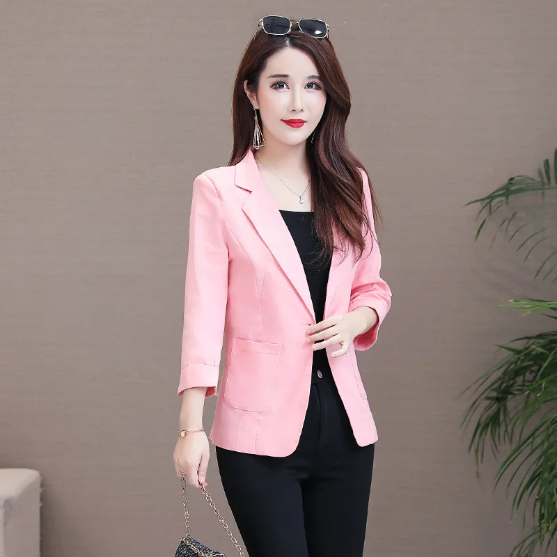 

Photo Shoot Korean-style Casual Small Suit WOMEN'S Coat 2019 New Style Spring Summer Short Three-quarter-length Sleeve Thin Blaz