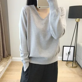 

Spring Fall New Sweater Women Inside Loose Pullover Long Sleeve V-neck Knit Bottoming Shirt