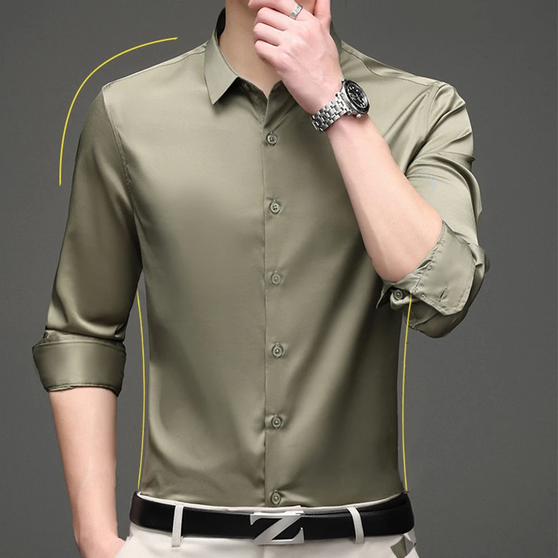 mens short sleeve shirts clearance Men's Long Sleeves Shirt Stretch Non-iron Anti-wrinkle Men's Business Self-cultivation Casual Solid Color Men Spring And Summer black short sleeve button up