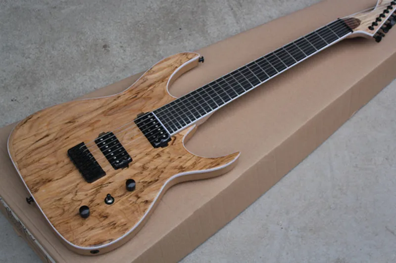 7 Струнная золовянная электрогитара, spalted \ burl кленовый шпон, черная м гитара
