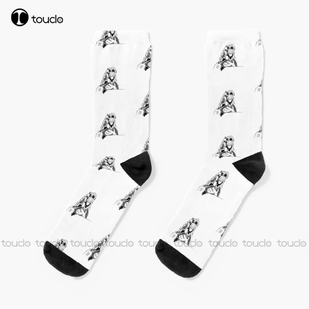 Alf At The Phone Socks Pink Socks Calzini Personalizzati Unisex Per Adulti Adolescenti 360 ° Stampa Digitale Hd Di Alta Qualità
