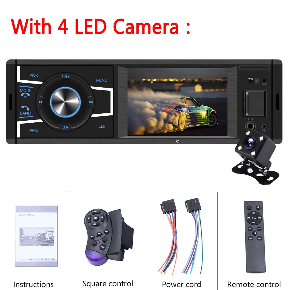 With 4 LED Camera Podofo 3,2 ''TFT экран 1Din автомобильный MP5 плеер Bluetooth FM радио аудио стерео Bluetooth пульт дистанционного управления кассетный магнитофон стерео - Цвет: With 4 LED Camera