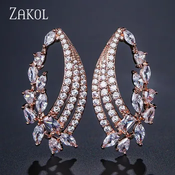 

ZAKOL Delicate Zirconia Crystal Leaf Stud Earrings for Women Wedding Fashion Olive Branch Ear Jewelry Free Shipping FSEP2131