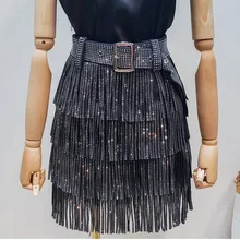 Модная летняя новая модная одежда для женщин; популярная юбка с кисточками и пайетками с поясом; Красивая универсальная юбка YG97