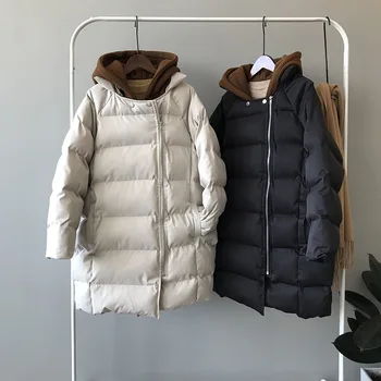 

2019 winter winter jacket women Korean version of the winter coat women hooded fake two pieces of warm long section women coat
