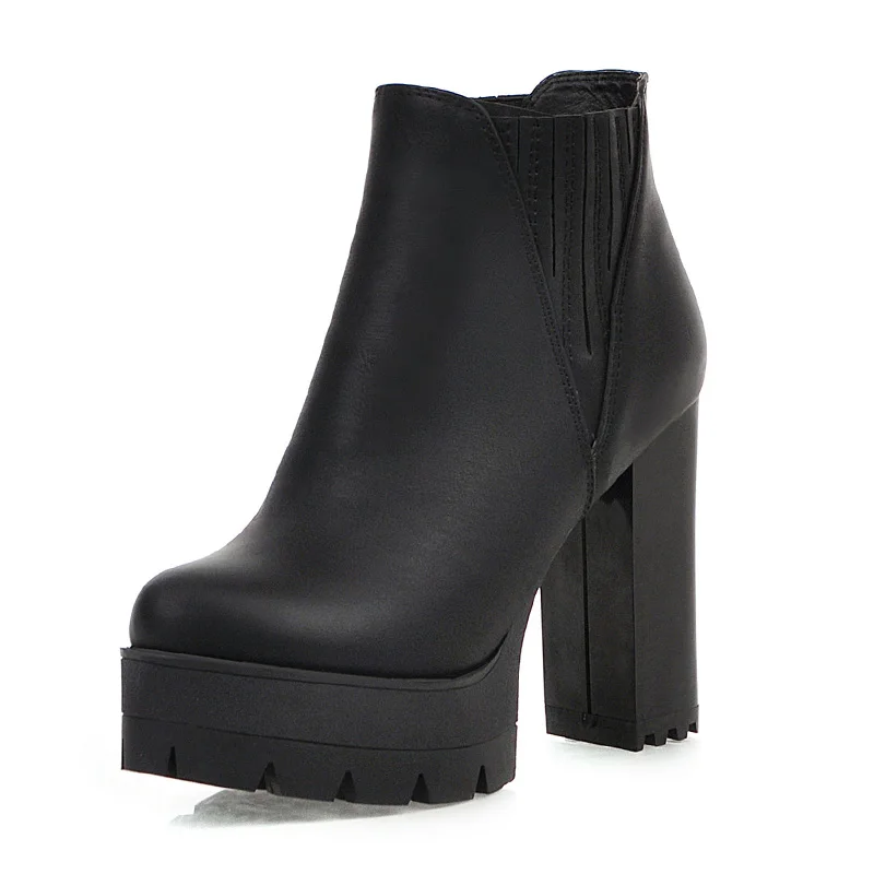WETKISS/эластичные женские ботильоны на высоком каблуке, плотный чехол, женская обувь на металлической платформе, женская обувь с круглым носком, зимняя обувь, большие размеры 48 - Цвет: black short plush