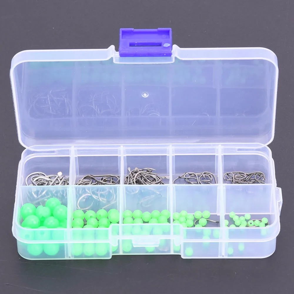 190 pcs Non-Slip Luminous Beads+ Fishing Hooks with Plastic Storage Box for Saltwater Freshwat