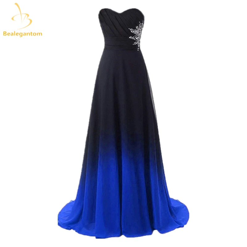 

Bealegantom Gradient Blue Chiffon Evening Dresses 2021 With Sequin Beaded Long Ombre Formal Prom Party Gown For Women QA1587