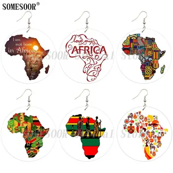

SOMESOOR African Culture Artstic Printed Wooden Drop Earrings Ethnic Fabric Tribal Eco Animal Design Loops For Black Women Gifts