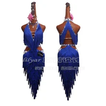 Стразы, синий цвет, платье для латинских танцев, женский костюм для взрослых, костюмы для латинских танцев, платья для соревнований, одежда для сальсы, Одежда для танцев