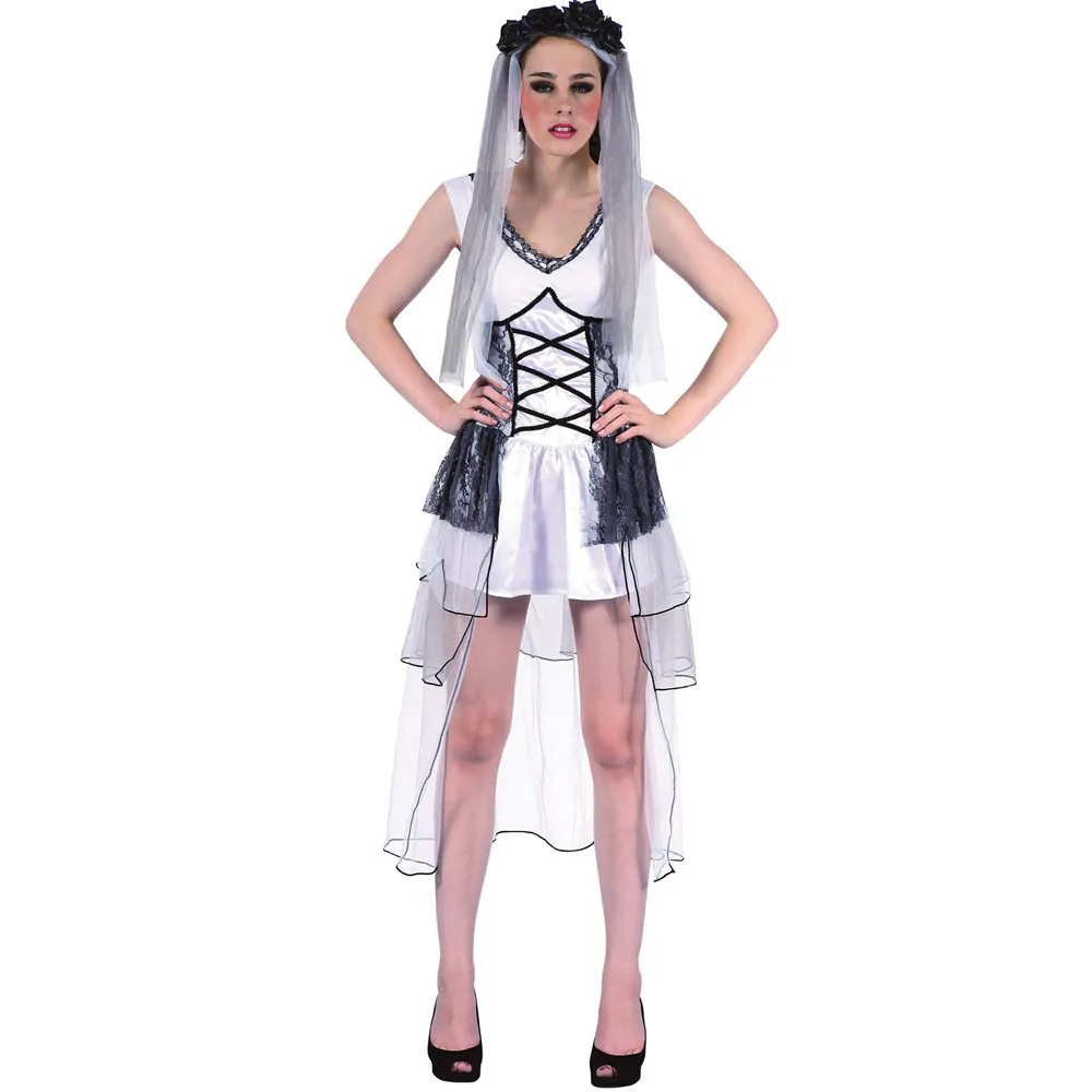 Corpse Bride Dress Cosplay Costumes Scary Gothic Ghost Vampire Dress Halloween Outfit