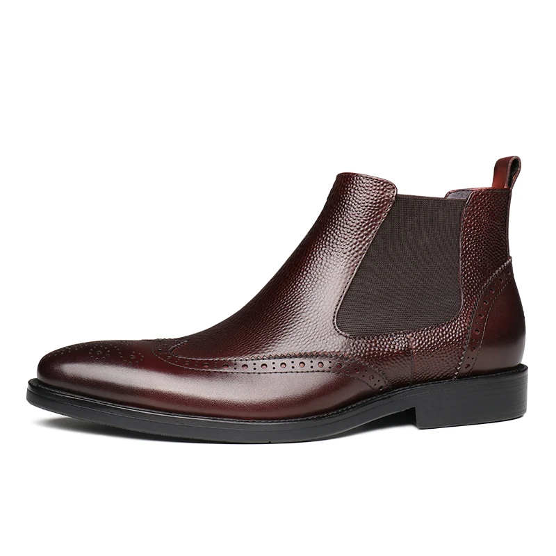 Модные черные/винно-красные ботинки челси Мужские модельные ботинки из натуральной кожи мужские ботильоны