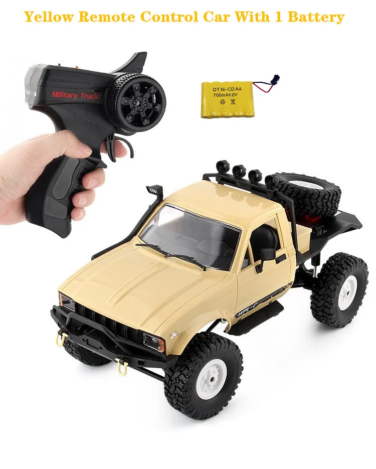 Yellow Car 1Battery WPL 2,4G RC автомобиль 4WD военный грузовик 1:16 багги скалолазание автомобиль горный велосипед с светильник гусеничный пульт дистанционного управления автомобиль детские игрушки подарок - Цвет: Yellow Car 1Battery