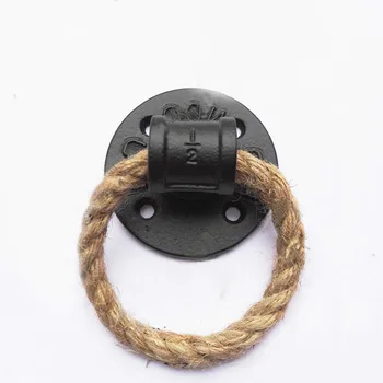 

Creative Furniture Bedroom Wardrobe Door Handle for Modern Retro Black Iron Buckle Hemp Rope Knob Cabinets Cupboard Pull or Pen