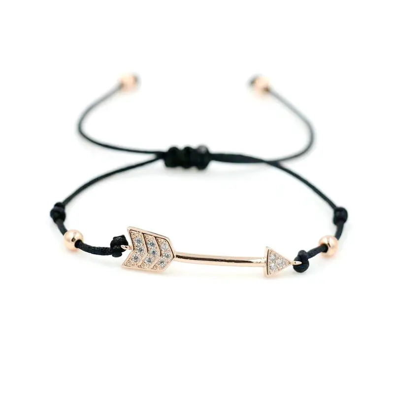 ANILLO Women Arrow Charm Bracelet Lovers Lucky Red Thread String Bracelets Couple Adjustable Jewelry Rope Braided Gift - Окраска металла: black rose gold j t