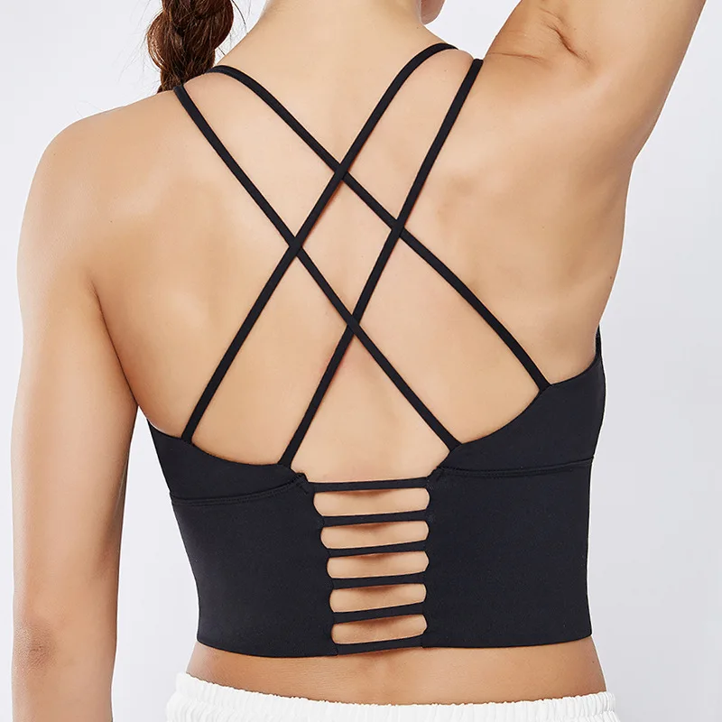 Solid Color Sports Vest Female Quick-drying Breathable Shockproof Cross Beauty Back Sports Bra Nude Yoga Clothes