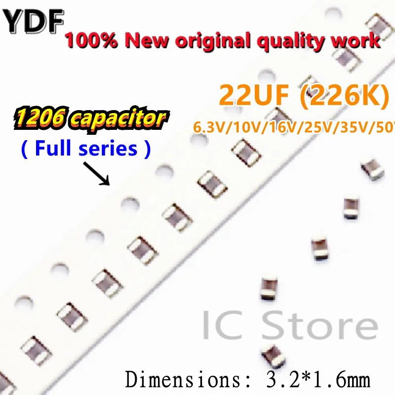 (500 шт.) 100% новый 1206 22 мкФ 206 6 3 V/10V/16V/25V/35V/50V 10% SMD чип многослойный керамический