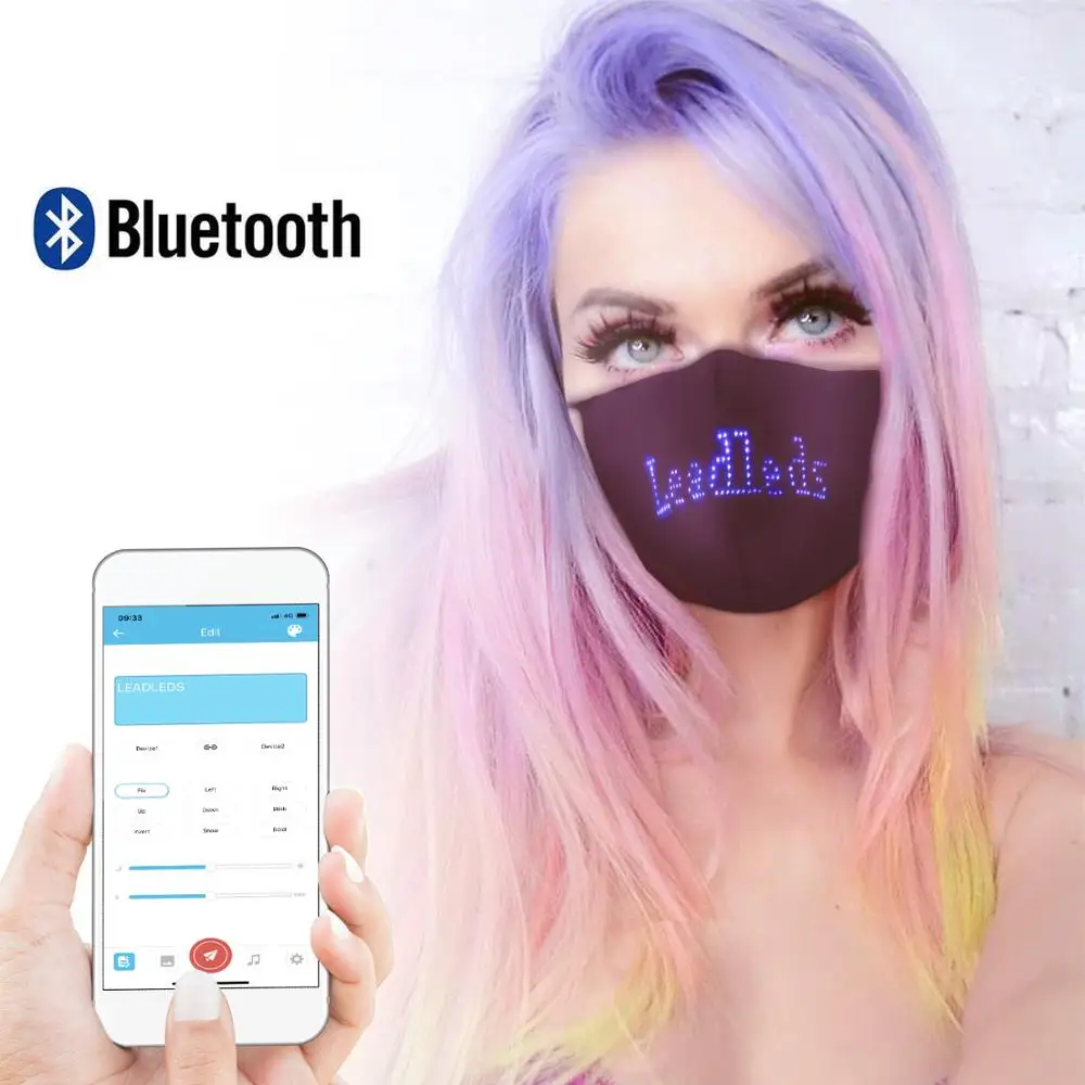 Bluetooth Programmable Cotton Light-up Led Face Mask USB Built-in Battery 12*48 Matrix Scrolling Information Dust Mask