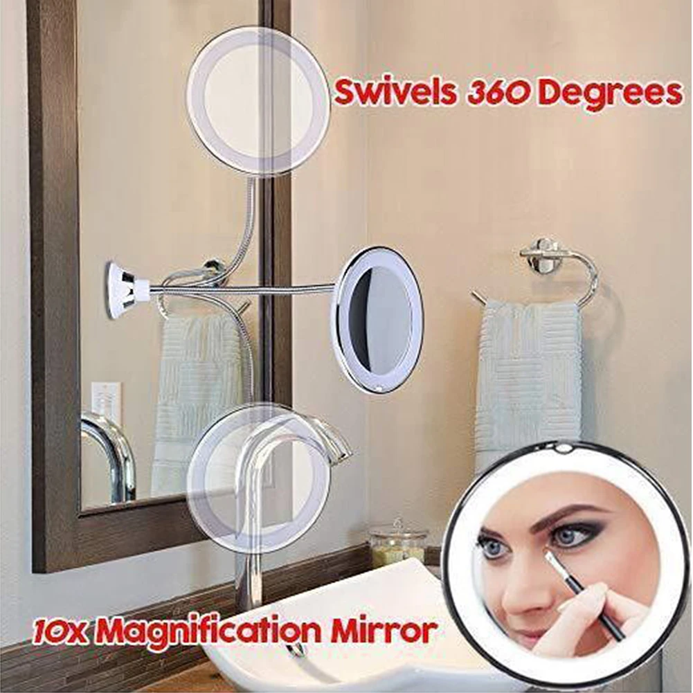 

10 X Magnifying LED Lighted Mirror 360 Rotation Bathroom Mirror with Strong Suction Cup Makeup Mirror 1pc
