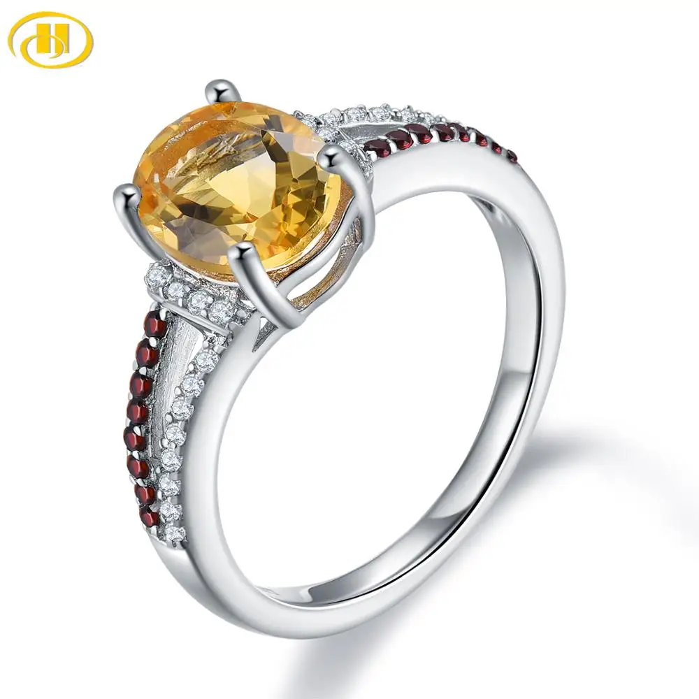 Hutang 1.83ct подлинный цитрин 925 Серебряное кольцо для женщин драгоценный камень