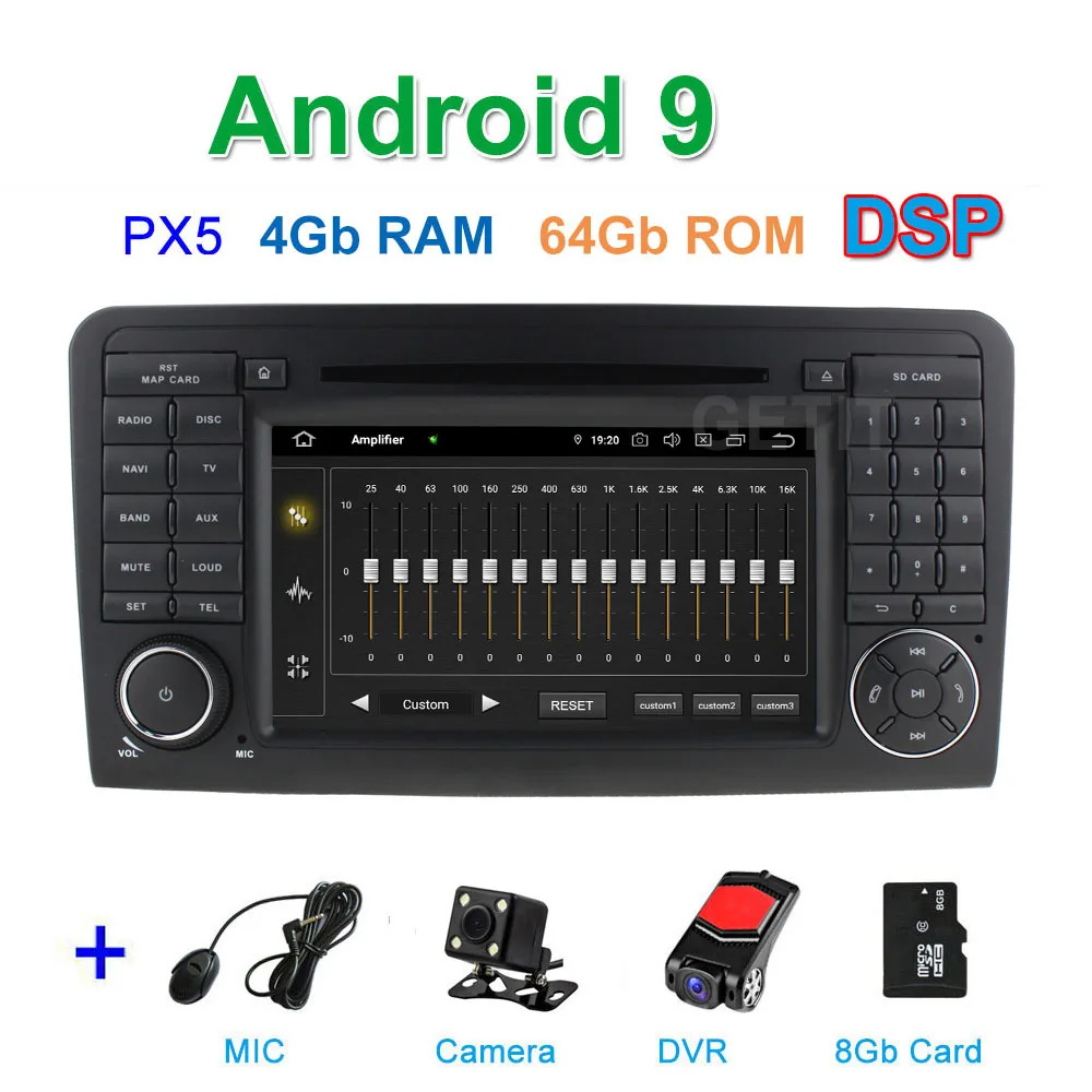 PX6 Автомобильный DVD стерео Мультимедиа Радио Android 9 для Mercedes Benz GL ML CLASS W164 ML350 ML500 X164 GL320 - Цвет: PX5 CAM DVR SD-DSP