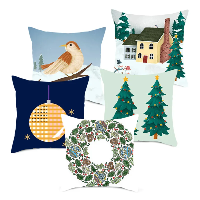 Fuwatacchi Merry Christmas Cushion Covers Xmas Birds Tree Pillow Covers for Home Sofa Deacorative New Year Cushion Cover 45* 45