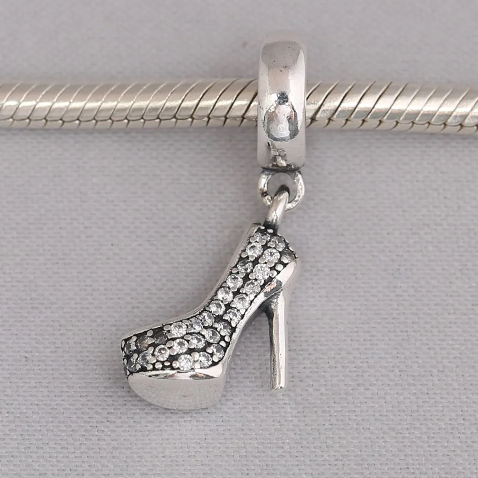 925 пробы серебряный кулон DIY Ювелирные изделия сверкающие шпильки Висячие Шарм fit Pandora браслет девушка подарок Кристалл обуви